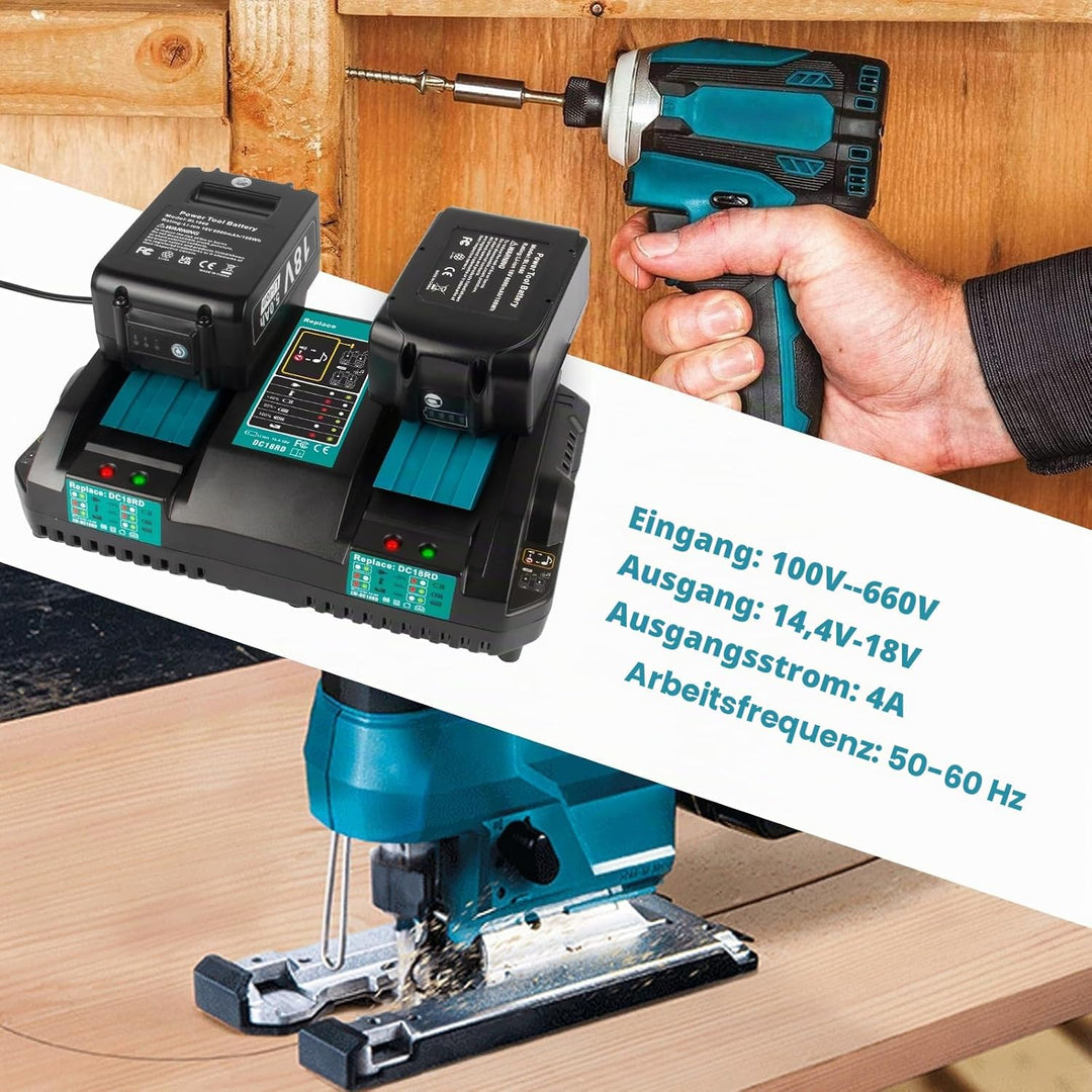 4A Dual Port Ladegerät für Makita Akku, DC18RD 14,4V~18V Li-ion Akku Ersatz Schnellladegerät doppell
