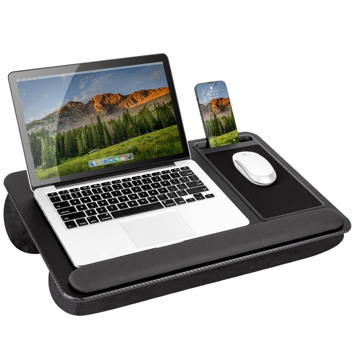 LapGear Home Office Pro Knietisch mit Handgelenkauflage, Mauspad und Handyhalterung, für Laptops mit