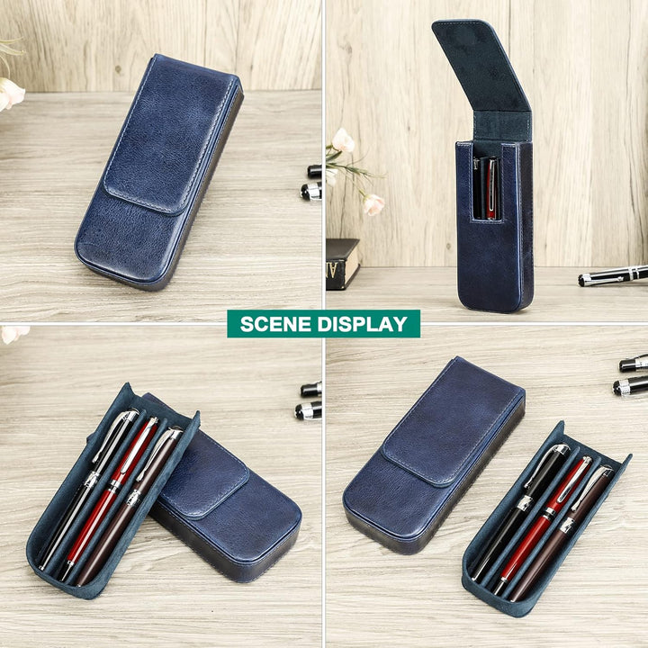 Hiram Leder-Füllhalteretui, Leder-Füllhalterbox für 3 Stifte mit Verstecktem Magnetischem Schnappver