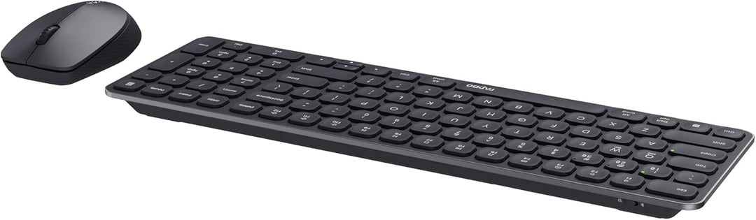 Rapoo I Kabellose Tastatur und Maus (9310M, Ultraslim, Bluethooth, 2,4 GHz, Batterien) Dunkelgrau