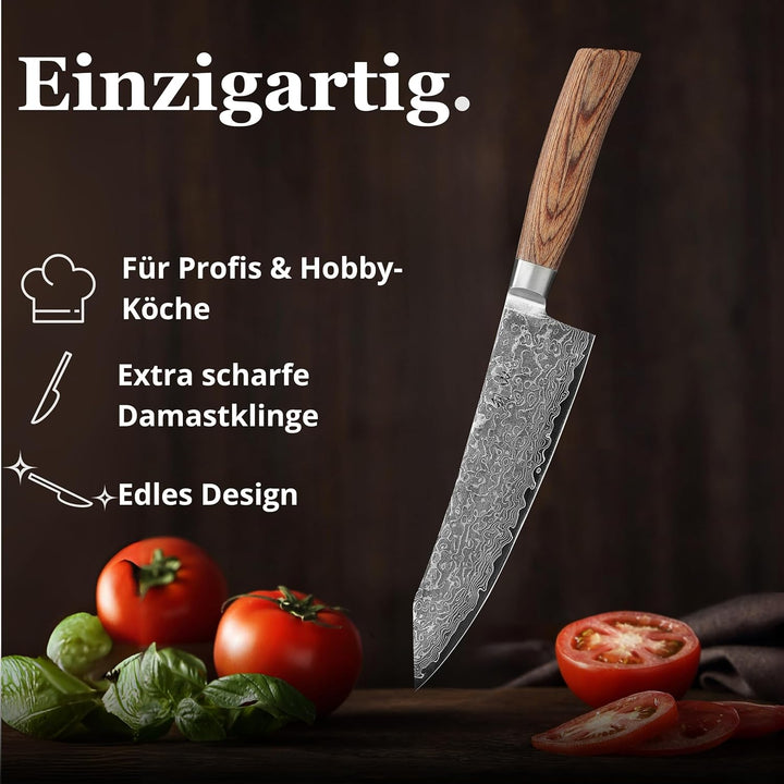 Wakoli EDIB Pro Premium Kiritsuke Chefmesser mit 20 cm Klinge gefertigt aus 67 Lagen echtem Damastst