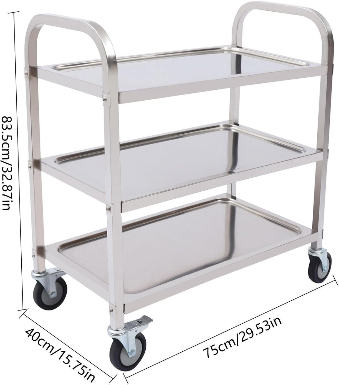 3 Etagen Küchenwagen,Edelstahl Servierwagen mit 4 Räder Edelstahlwagen 20kg/44.09lbs,für Restaurants