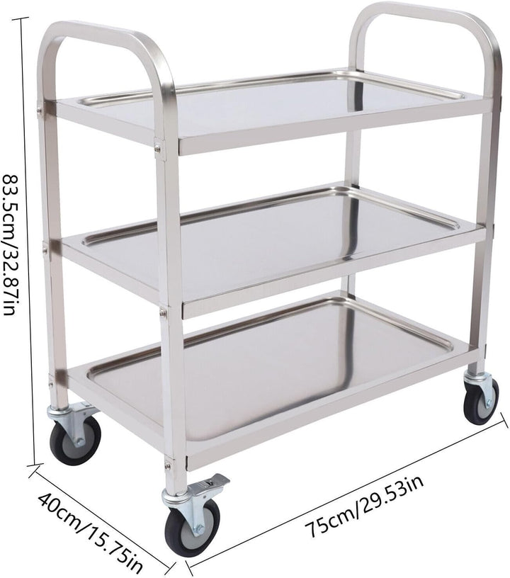 3 Etagen Küchenwagen,Edelstahl Servierwagen mit 4 Räder Edelstahlwagen 20kg/44.09lbs,für Restaurants