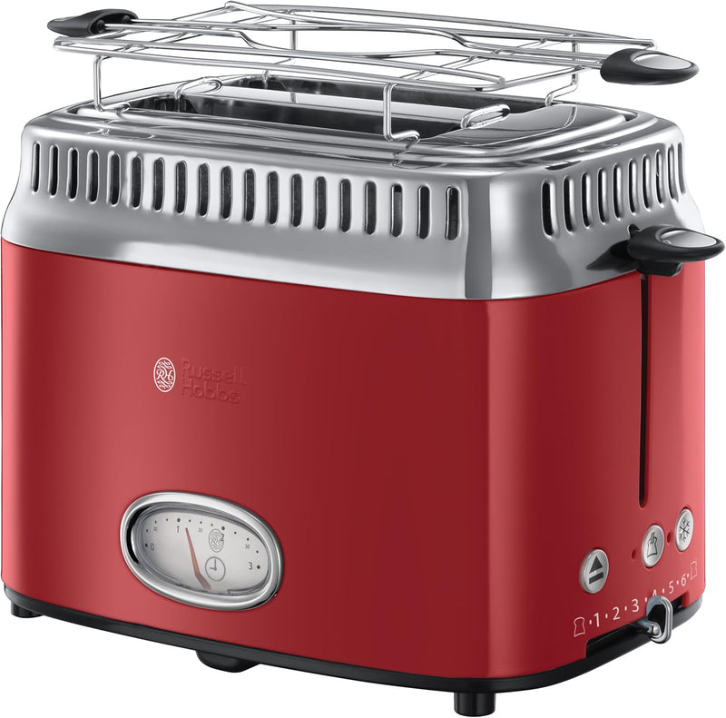 Russell Hobbs Toaster [für 2 Scheiben] Retro Edelstahl Rot (Countdown-Anzeige im Retrodesign, inkl.