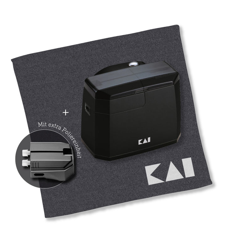 KAI APW17 Elektrischer Messerschärfer - Set inkl. Pflegetuch, Schwarz