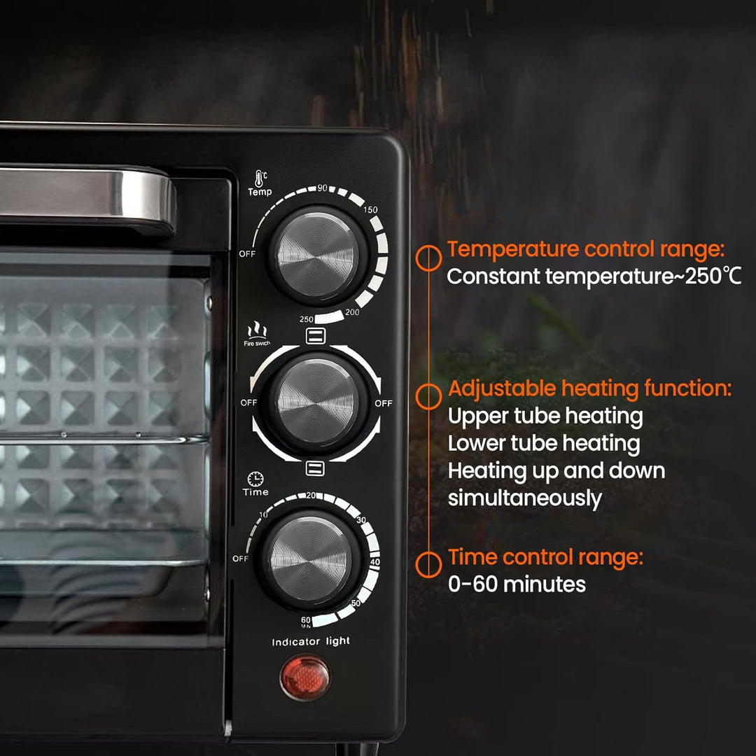 Mini Backofen, Mini Backofen 22L mit Backblech und Grillrost, Pizzaofen 800W, 90-250 °C, Timer 0-60