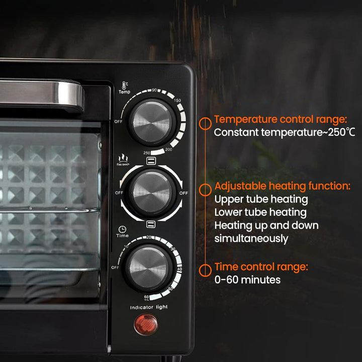 Mini Backofen, Mini Backofen 22L mit Backblech und Grillrost, Pizzaofen 800W, 250 °C, Timer 0-60 Min