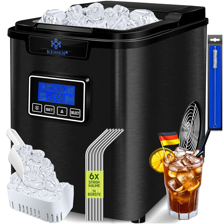 KESSER® Eiswürfelbereiter | Eiswürfelmaschine Edelstahl | 150W Ice Maker | 12 kg 24 h | 3 Würfelgrös