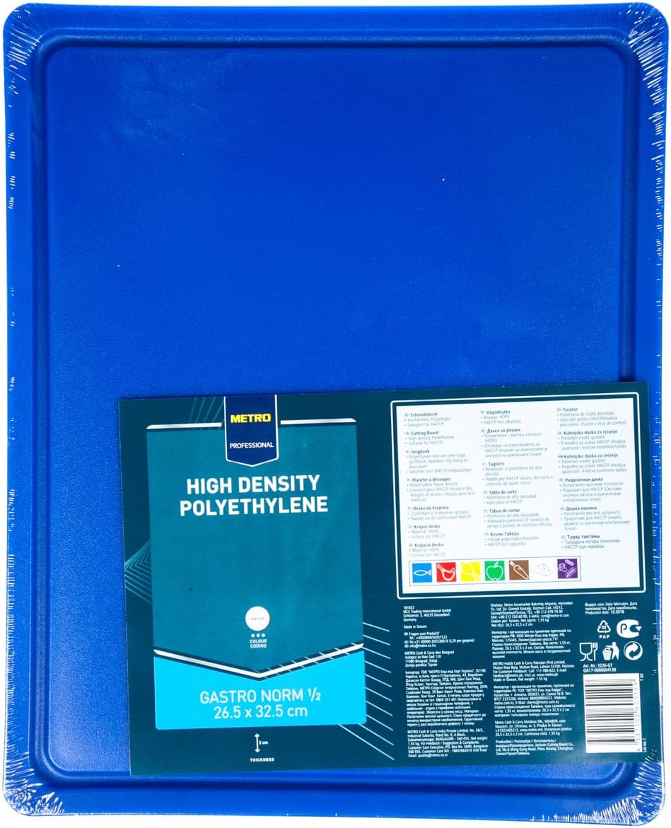 METRO Professional Schneidebrett, GN 1/2, hochdichtes Polyethylen (HDPE), 32.5 x 26.5 x 2 cm (blau),