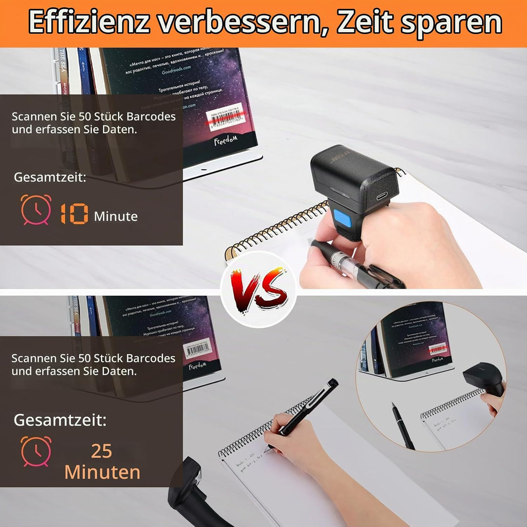 JRHC 1D 2D Bluetooth tragbarer Ring Barcode Scanner, tragbarer Mini Barcode-Barcode-Leser mit 2,4-GH