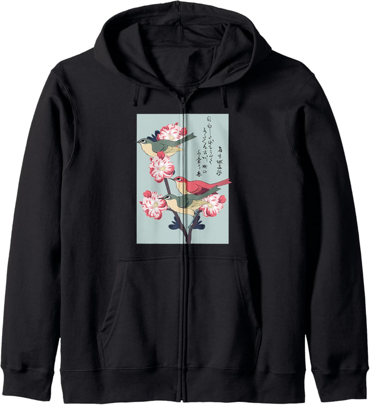Japanese Art Birds On Peach Tree Blossoming Aesthetic Lover Kapuzenjacke