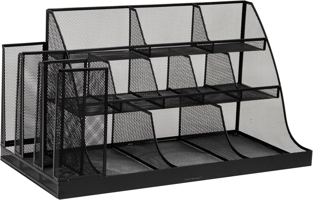 Mind Reader Network Collection, 14-Compartment Coffee Cup and Condiment Countertop Organizer, Metal