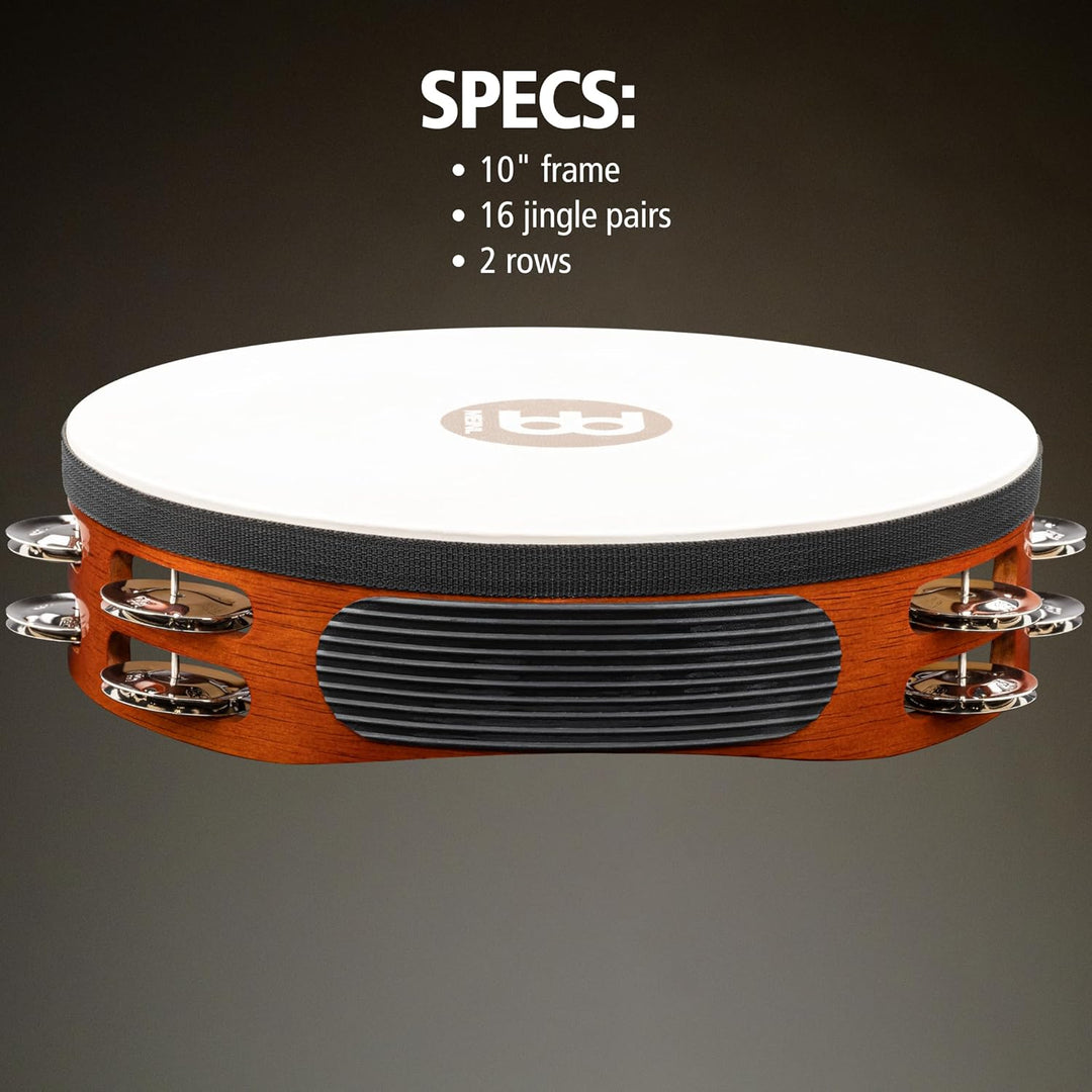 Meinl Percussion TAH2AB Headed Wood Tambourine mit Stahlschellen (2-reihig), 25,40 cm (10 Zoll) Durc