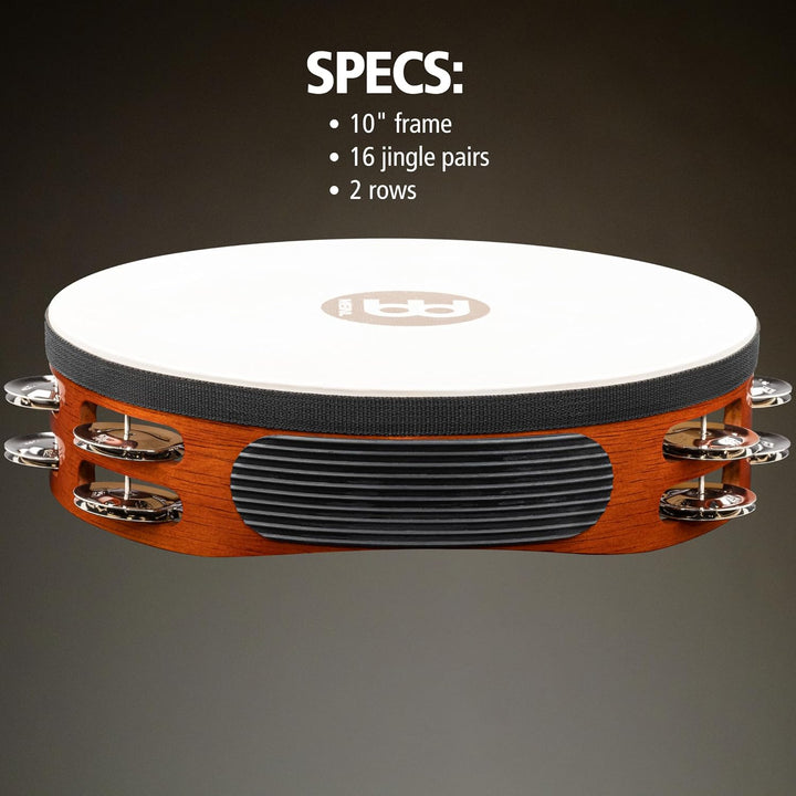 Meinl Percussion TAH2AB Headed Wood Tambourine mit Stahlschellen (2-reihig), 25,40 cm (10 Zoll) Durc