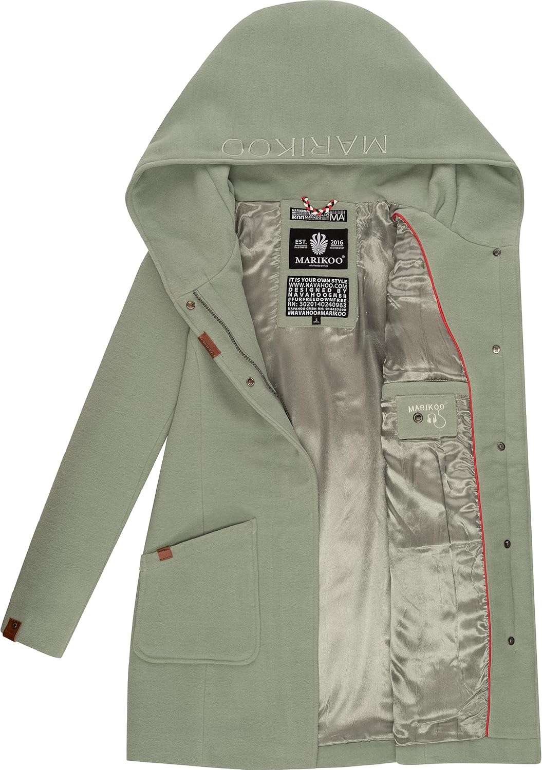 MARIKOO Damen Mantel in Wollmantel-Optik Warmer Trenchcoat mit Kapuze Maikoo XS-5XL 3XL Smoky Mint,