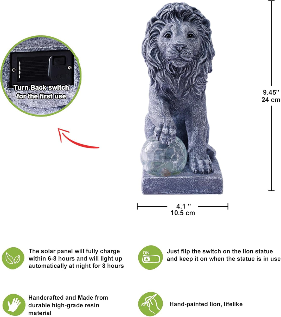 Yeomoo Löwen Figuren Deko mit Solarlampen Kugel Gartendeko - Löwe Solar Deko für Aussen Garten Lowe