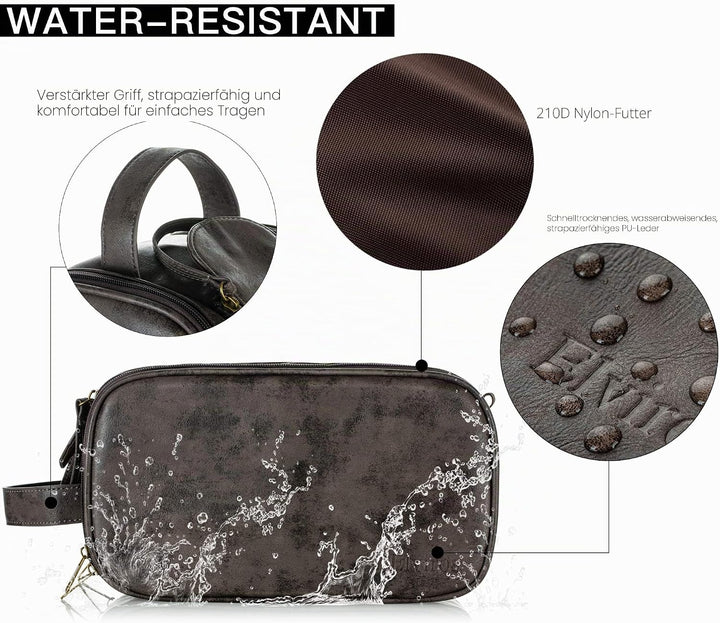 Elviros Kulturbeutel Herren, Geschenke für Männer, PU-Leder Wasserdicht Reise Grosse Öffnung Kulturb