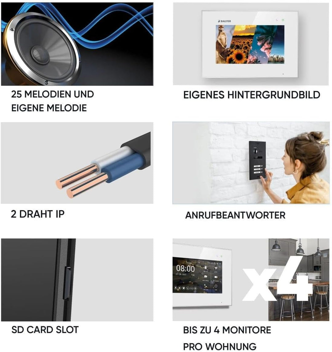 Balter EVO HD Silber/Weiss Video Türsprechanlage Set für 1 Familienhaus (1x Türstation mit Full HD-K