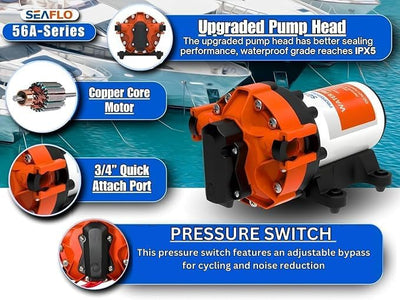 SEAFLO 12 V 56 A Serie Variable Speed Smart On Demand Marine/RV 5-Kammer-Membranpumpe