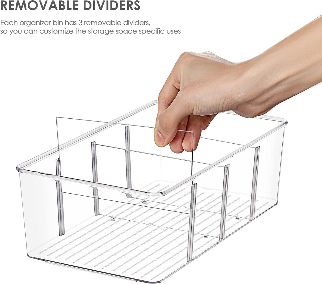 Vtopmart 4er Set Kühlschrank Organizer mit 4 Fächern, BPA-Freie Küche Stapelbarer Lebensmittelaufbew