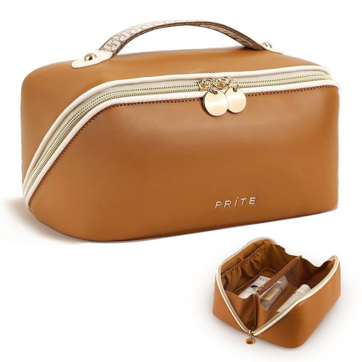 Prite Grosse Kapazität Kosmetiktasche Tragbare Reise Make Up Tasche wasserdichte PU-Leder Schminktas