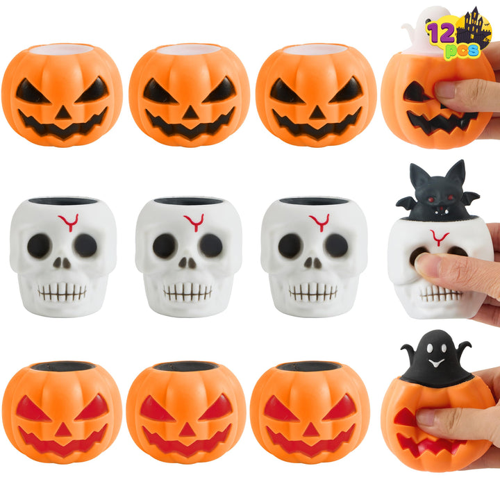 JOYIN 12 Stück Halloween-Quetsch-Spielzeug, Kürbis-Skelett, Quetschspielzeug für Halloween-Party, Ge