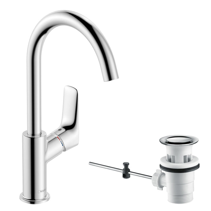 hansgrohe Wasserhahn Logis (Armatur mit Auslauf Höhe 210mm, Zugstangen-Ablaufgarnitur und Schwenkaus