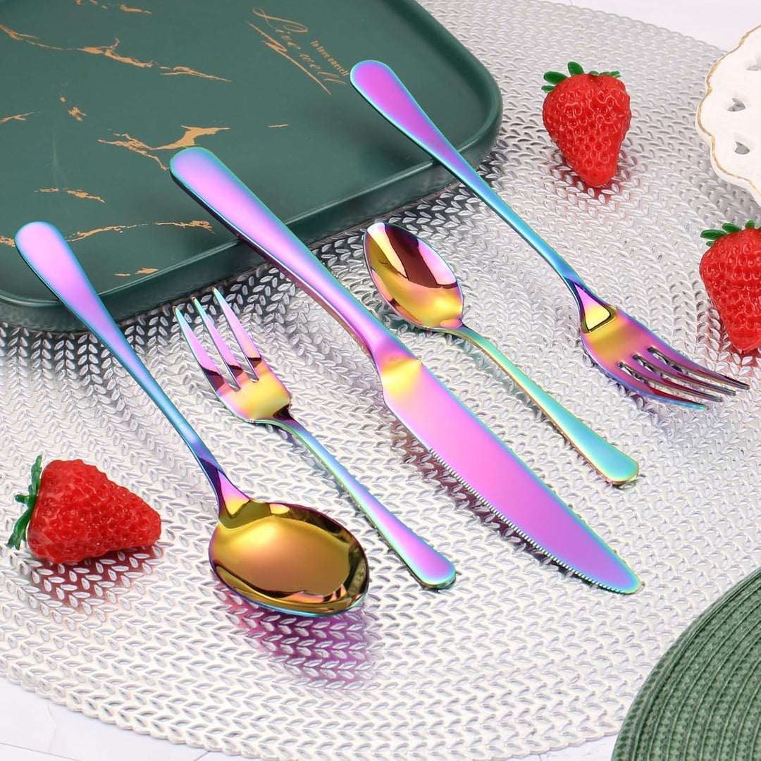 Regenbogen Besteck Set 6 Personen,Multicolor 30 Stück Hochwertiges Edelstahl Besteck Bunt,Messer,Gab