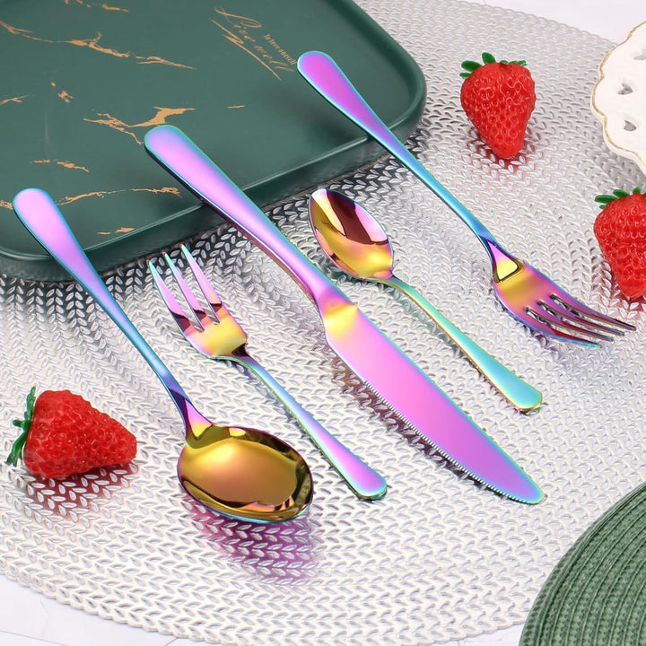 Regenbogen Besteck Set 6 Personen,Multicolor 30 Stück Hochwertiges Edelstahl Besteck Bunt,Messer,Gab