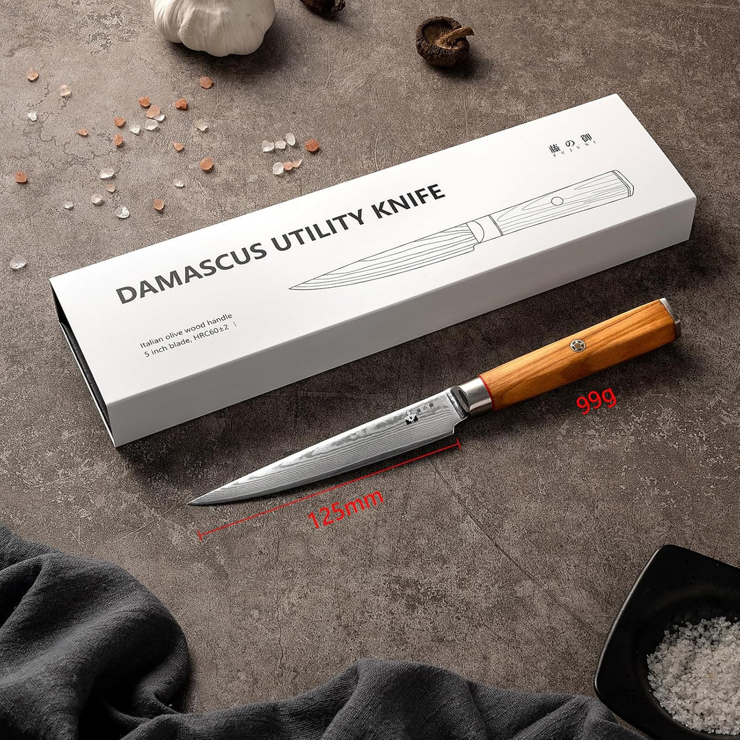 Damastmesser Allzweckmesser Küche Mit Extrem Scharf 12,5 cm Klinge Aus 67 Lagen VG-10 Damaststahl Of
