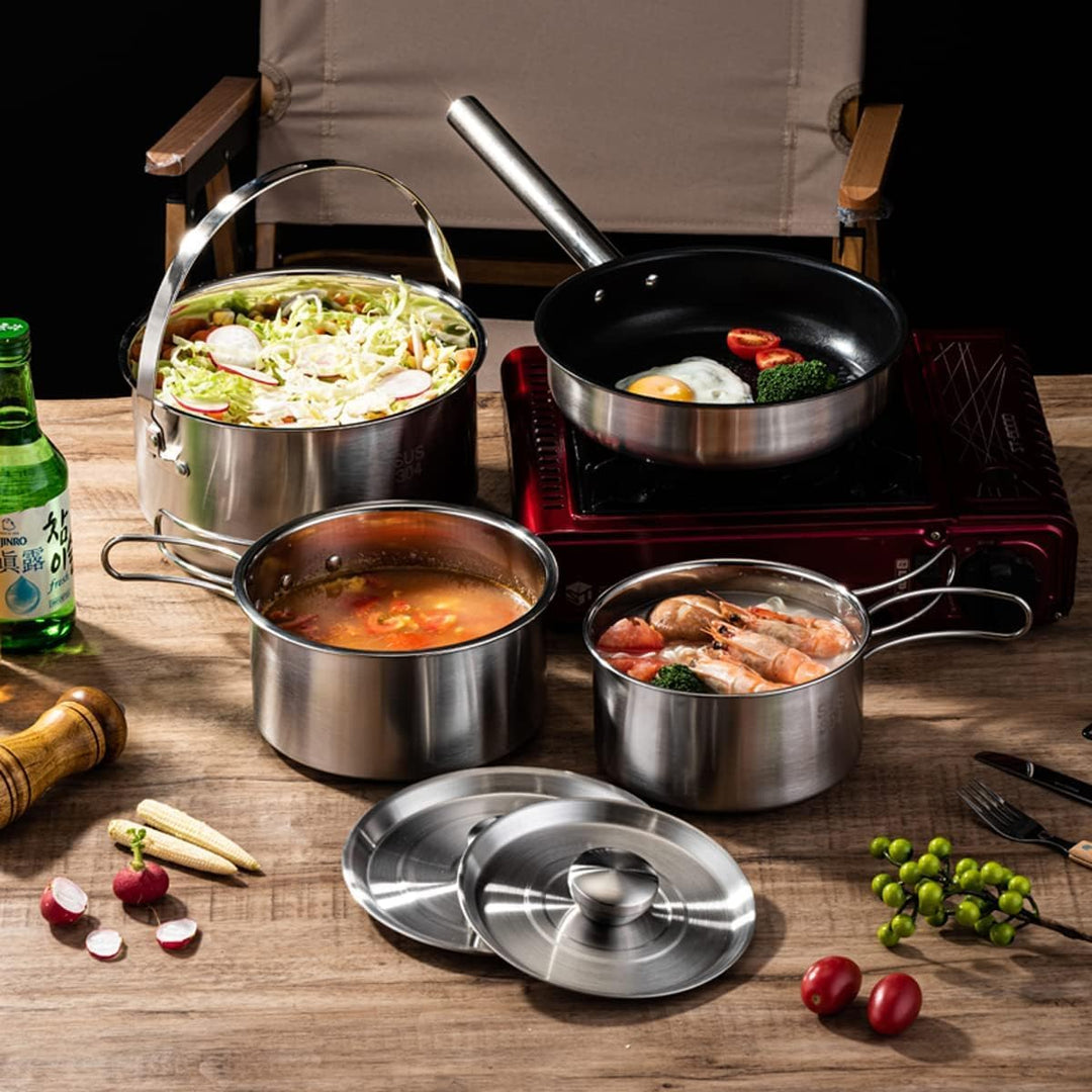 Camping Kochgeschirr Set, Camping Kochset, Töpfe und Pfannen für Lagerfeuer Kochen, beinhaltet Reise