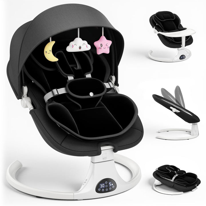 Verstellbare Rückenlehne Babyschaukel, Bluetooth Elektrisch Babywippe Mit Abnehmbares Kissen und Abn