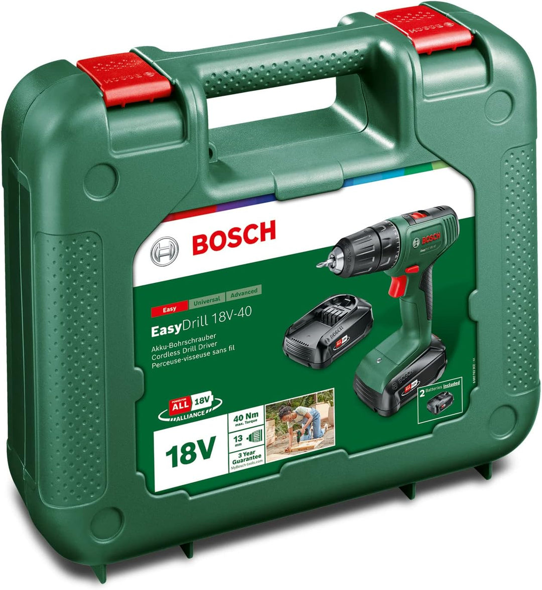 Bosch Home and Garden 06039D8005 Bosch Akkuschrauber EasyDrill 18V-40 (2 Akku 2,0 Ah, 18 Volt System