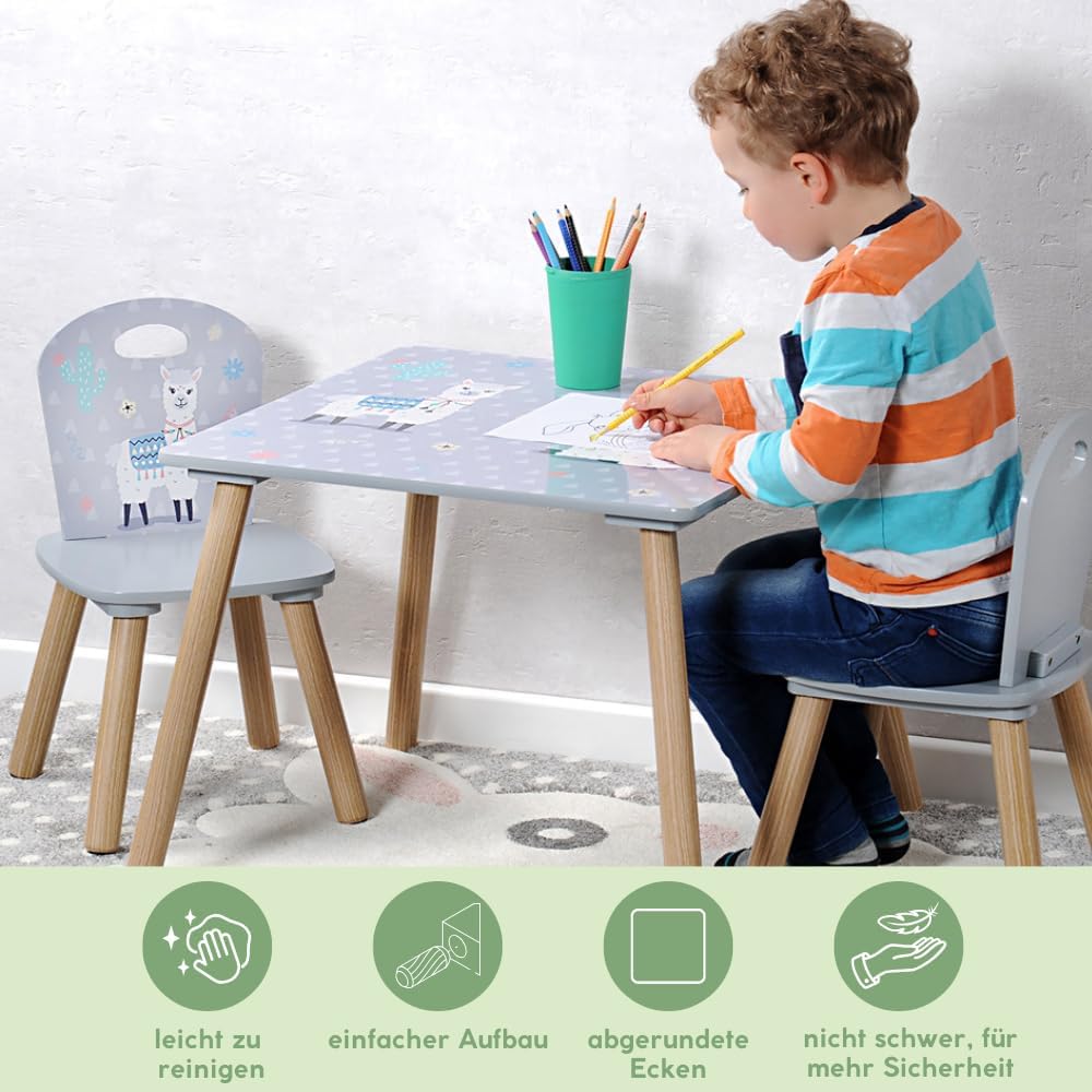 Kesper | Kindertisch mit 2 Stühlen, Material: Faserplatte, Masse: Tisch: 55 x 55 x 45 cm, Stuhl: 27