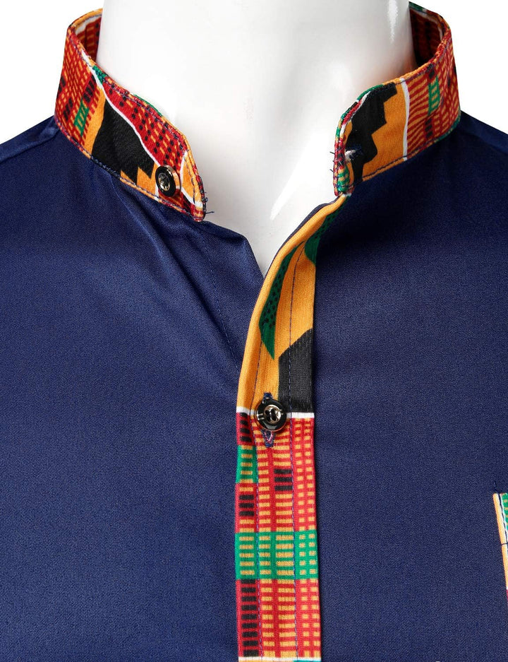 PARKLEES Herren African Tribal Grafik Patchwork Design Slim Fit Langarm Freizeithemd Party Shirt für