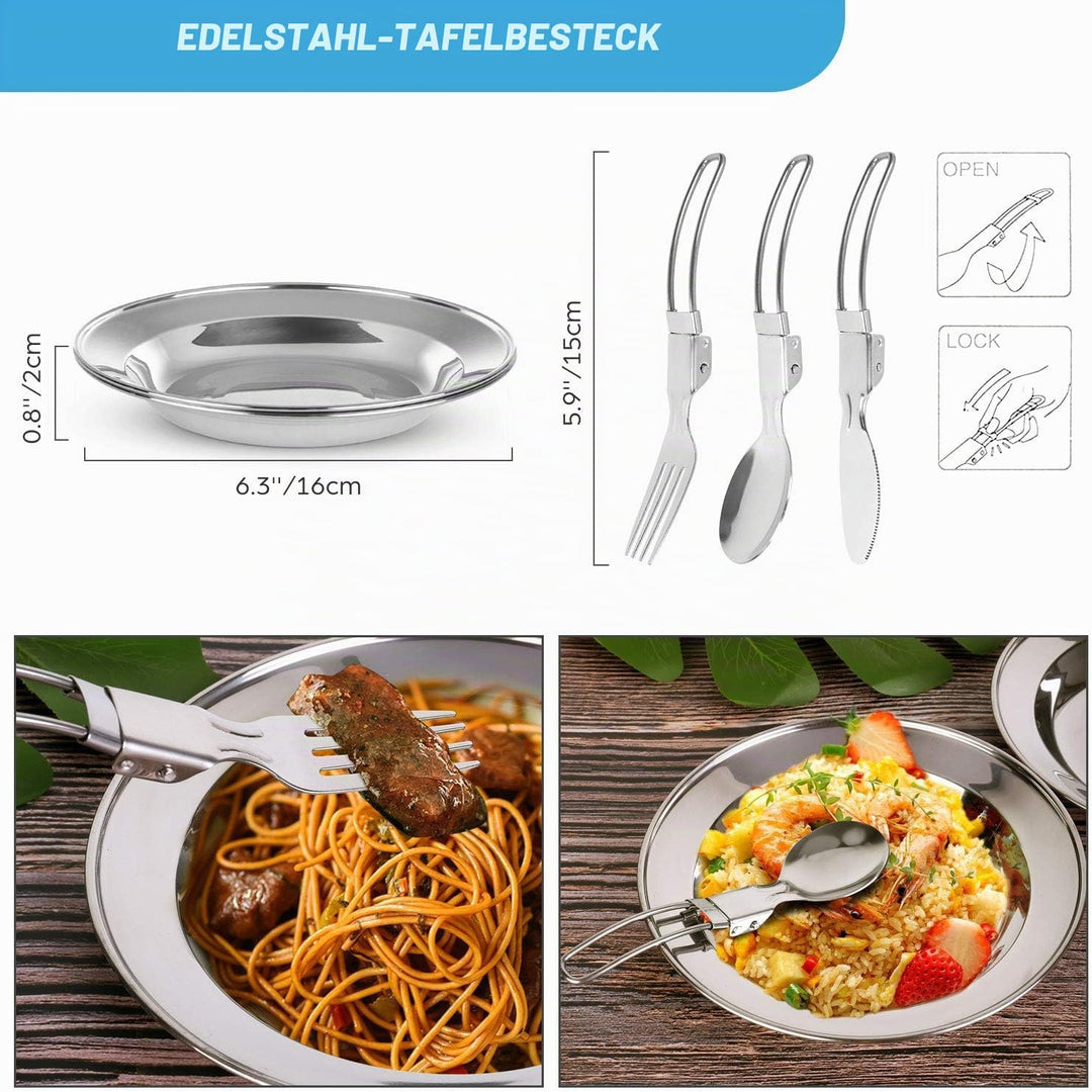 Odoland Kochgeschirr-Set mit Töpfen und Bratpfanne, zusammenklappbarer Besteckbecher, für 1-2 Person