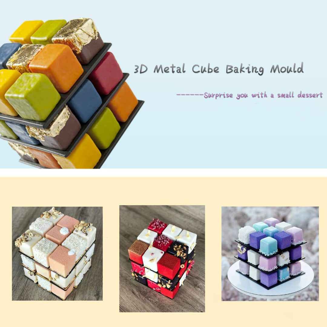 TOPINCN Backformen,3D-Metallwürfel-Kuchenform Dreischichtiges Rotations-Mousse-Kuchen-Dessert-Backfo