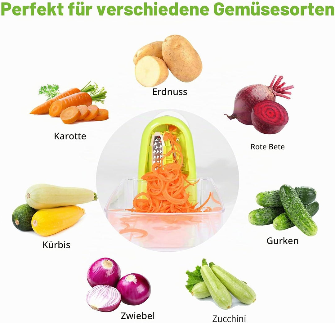 Spiralschneider Gemüse mit Behälter,Spiralschneider Hand für Gemüsespaghetti,Gemüseschneider Würfels
