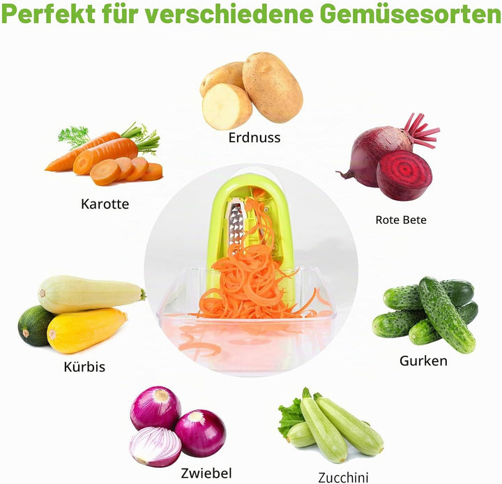 Spiralschneider Gemüse mit Behälter,Spiralschneider Hand für Gemüsespaghetti,Gemüseschneider Würfels