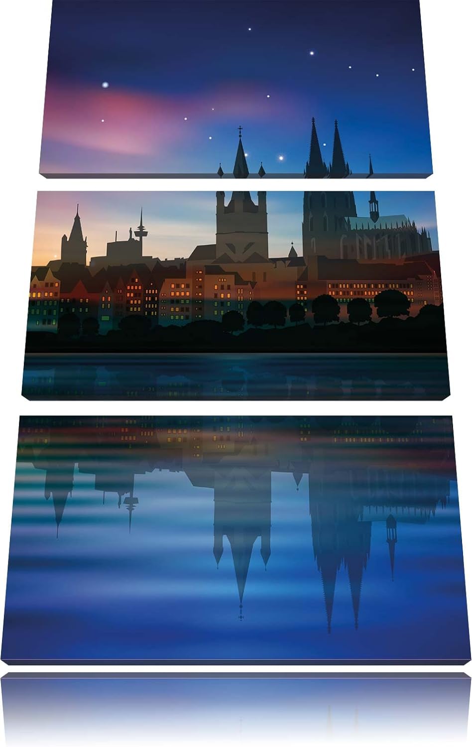 Pixxprint Polarlichter Skyline Köln / 3-Teilig/Gesamtmass 120cm Leinwandbild bespannt auf Holzrahmen