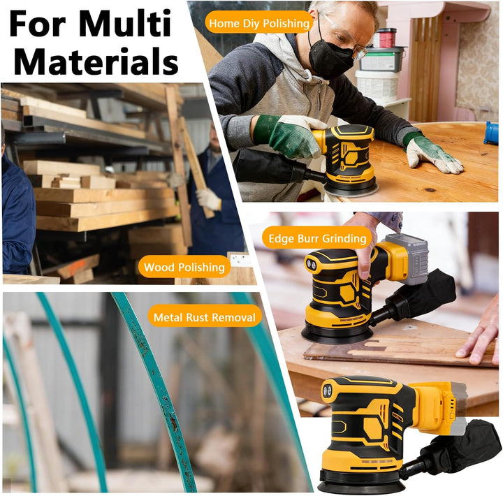 Exzenterschleifer für DeWalt Akku, 125mm Professional Schleifmaschine mit 15 Stück Schleifpapier, 3