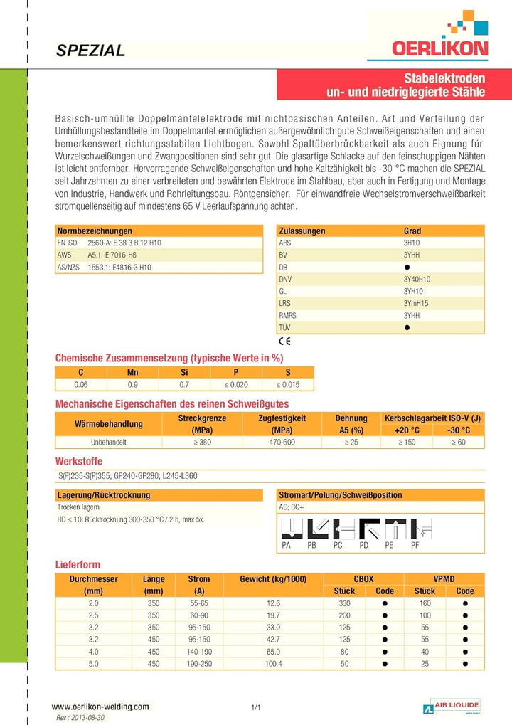 SPEZIAL Stabelektroden 3,2 x 450 mm für un- und niedriglegierte Stähle - 125 Stück