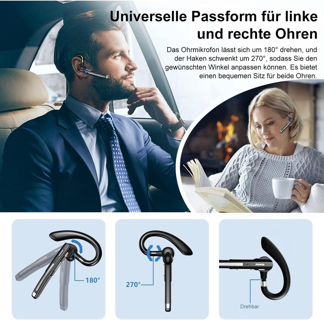 Headset Bluetooth 6.1 Kabellos Kopfhörer mit CVC8.0 Mikrofon 1,5 std Schnellladung Zwei-Geräte-Verbi