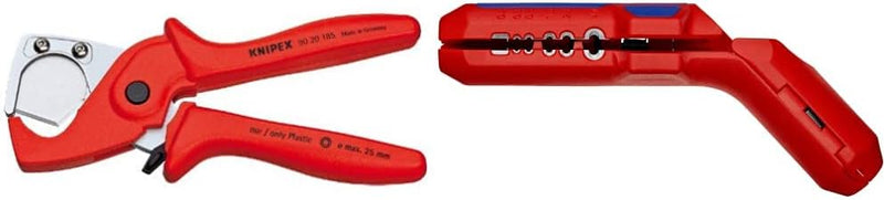 KNIPEX PlastiCut Schlauch- und Schutzrohrschneider (185 mm) 90 20 185 & ErgoStrip Universal-Abmantel