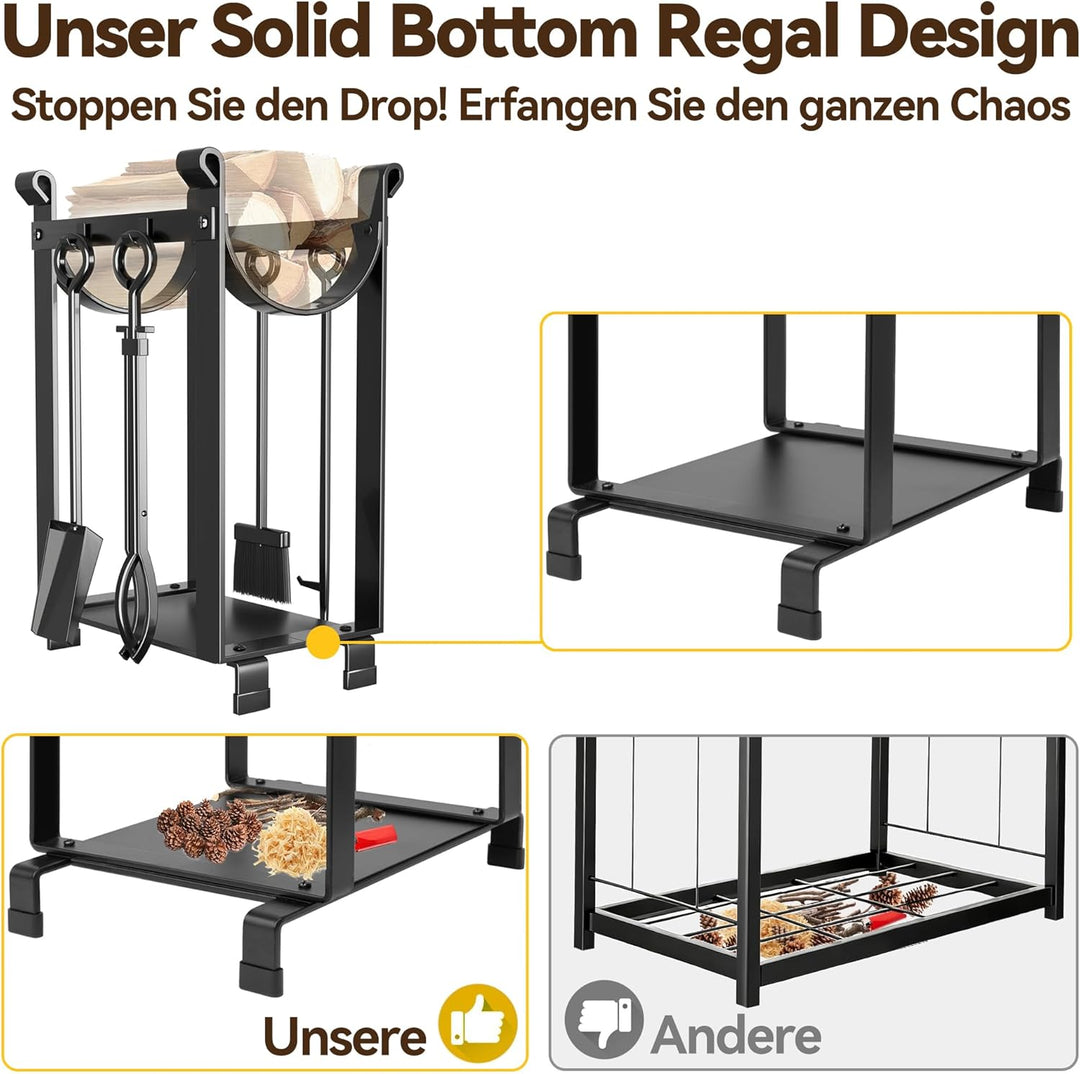 Amagabeli Kaminholzregal mit 4-teilig Besteck 78x29x35.8cm Innen Kaminholzständer Kamin Begleiter Se