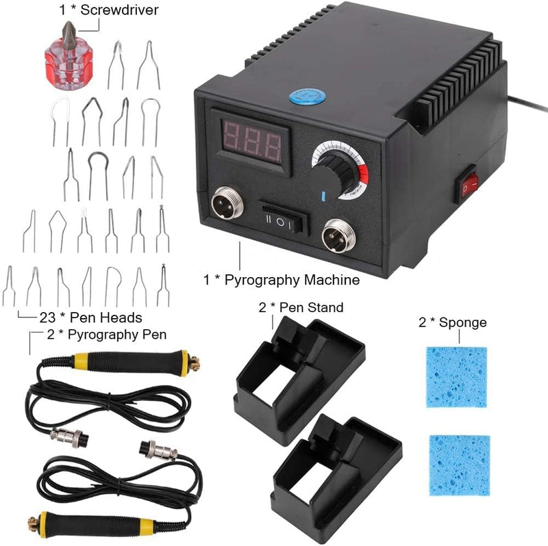 Trsaow Brandmalerei 60W LCD Holzbrenner 0-750°C für Holz, Leder, Kürbis, 2 Stifte und 33 Drahtspitze