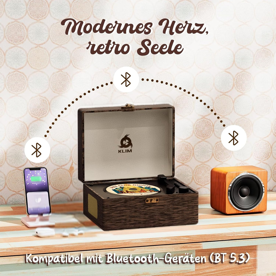 Retro CD Player mit Lautsprecher Bluetooth und Akku | Mit 2000 mAh Kapazität und Schnellladung per U