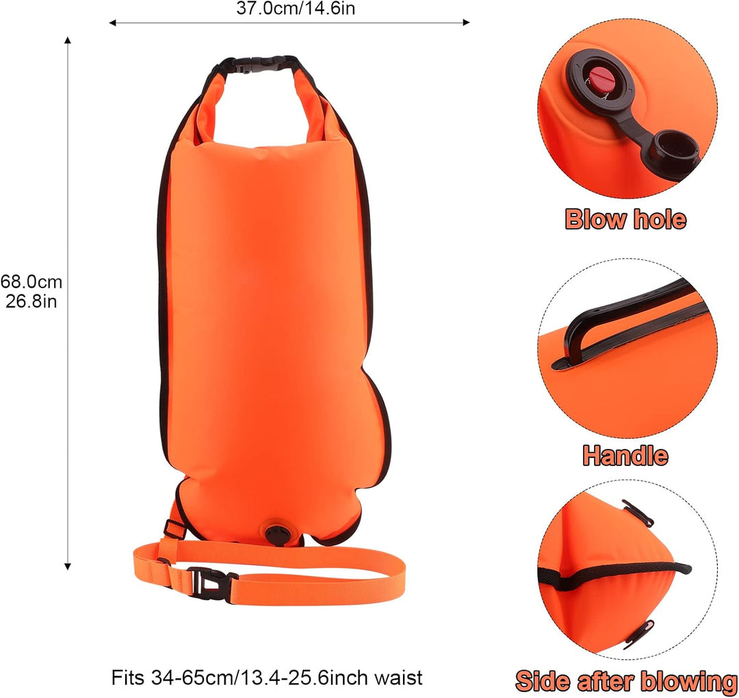 Schwimmboje, 20L Trockensack, Zwei Kammern, Aufblasbare Schwimmhilfe mit Wasserdichter Handytasche,