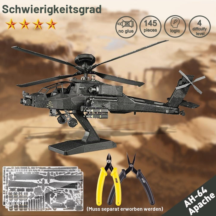 Piececool 3D Puzzle Metall, Ah-64 Apache Hubschrauber für Modellbausatz Erwachsene, 3D-Puzzles zu Ba