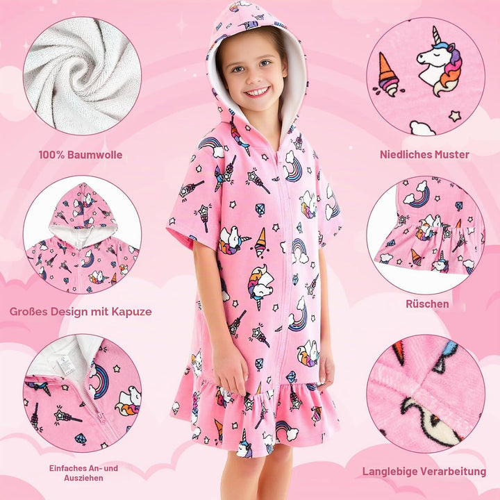 MOEMOE BABY Badeponcho Kinder mit Kapuze 100% Baumwolle Kapuzenbadetuch für Zuhause &amp; Schwimmbad, Ki